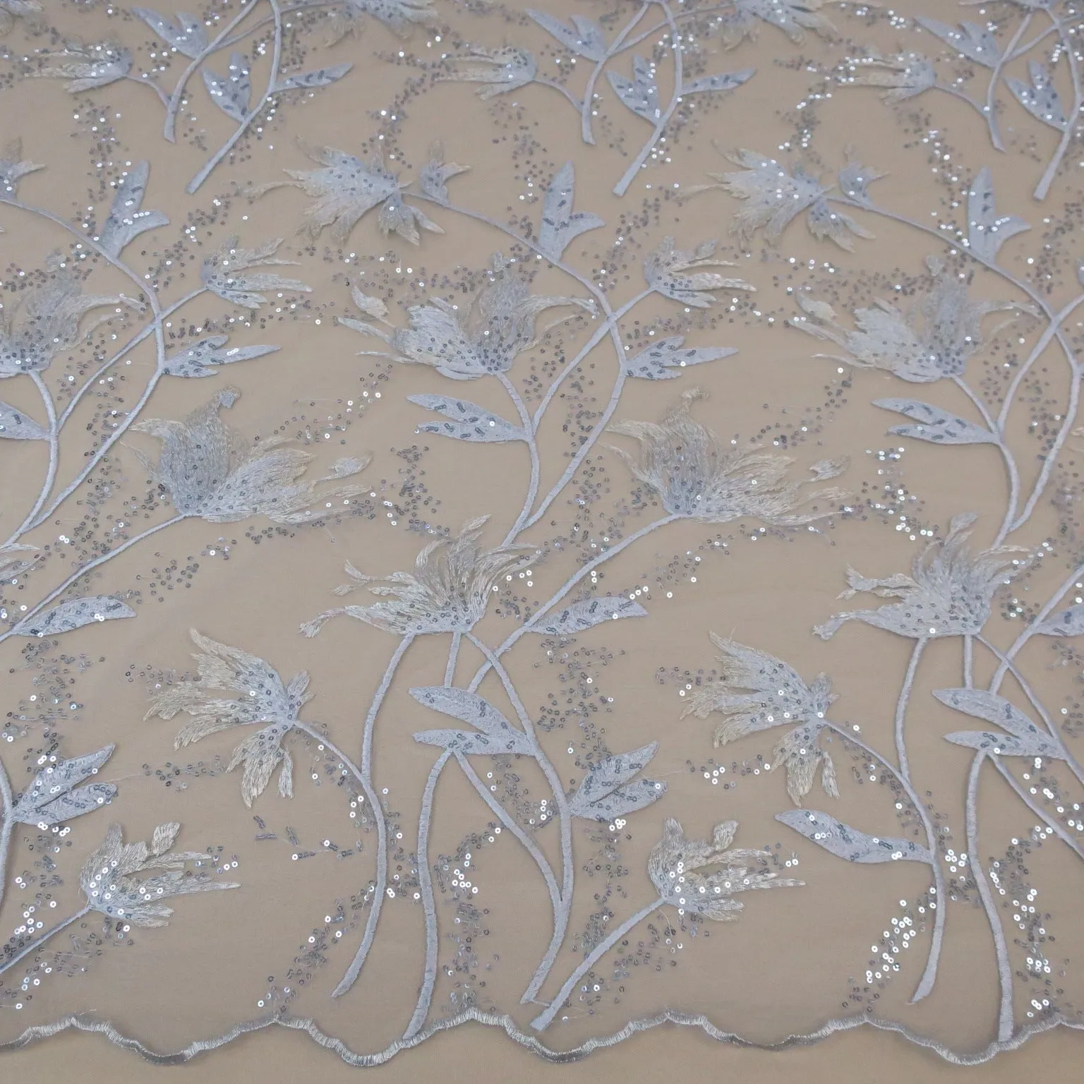 Light Gray Floral Embroidered Fabric