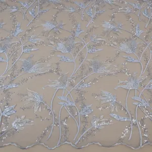 Light Gray Floral Embroidered Fabric