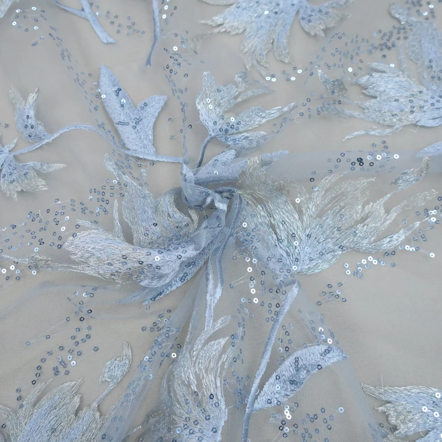 Light Gray Floral Embroidered Fabric