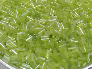 Light Green Lustre Pipe / Bugle Glass Seed Beads