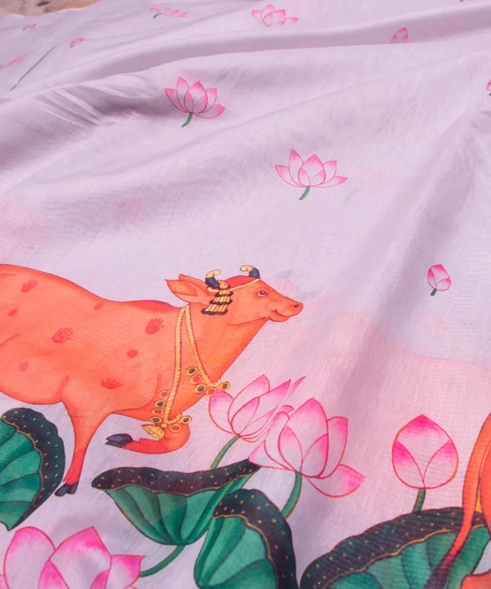 Light Grey Floral Printed Chanderi Fabric