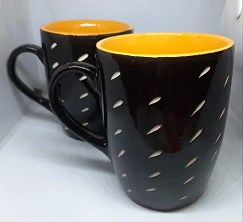 Lotum Handmade Black Matte Pure Ceramic 3D Cut Elegant Coffee/Milk Mugs(Set of 2) /(Classy Design/ Made in India (Glossy Mugs (Set of 2))