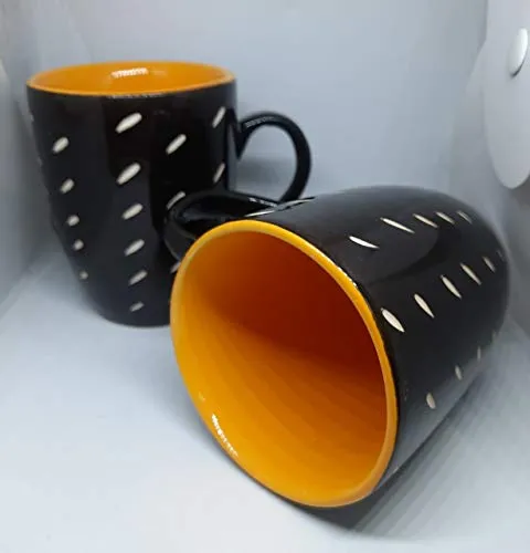 Lotum Handmade Black Matte Pure Ceramic 3D Cut Elegant Coffee/Milk Mugs(Set of 2) /(Classy Design/ Made in India (Glossy Mugs (Set of 2))