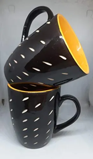 Lotum Handmade Black Matte Pure Ceramic 3D Cut Elegant Coffee/Milk Mugs(Set of 2) /(Classy Design/ Made in India (Glossy Mugs (Set of 2))