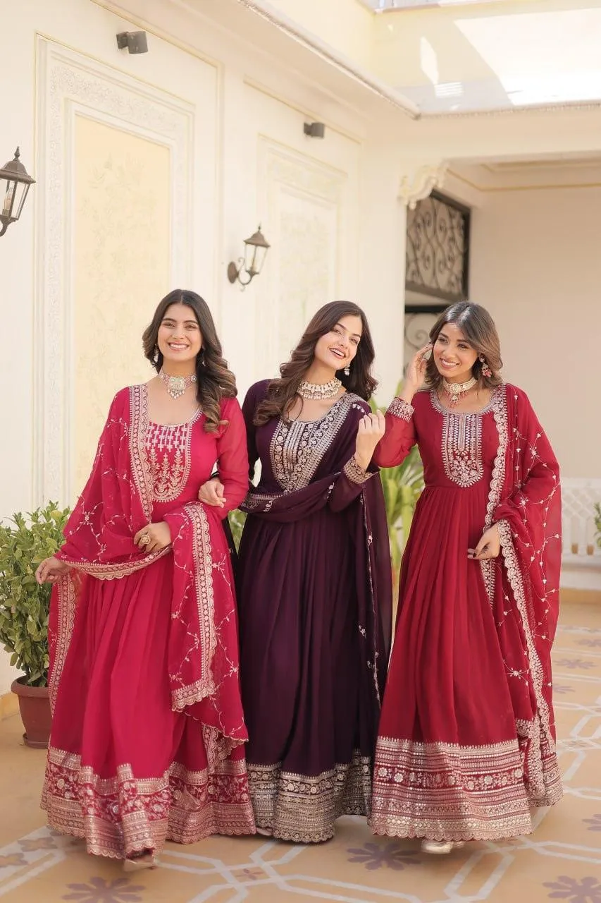 Majestic Heavy Sequins Embroidered  Anarkali With Dupatta