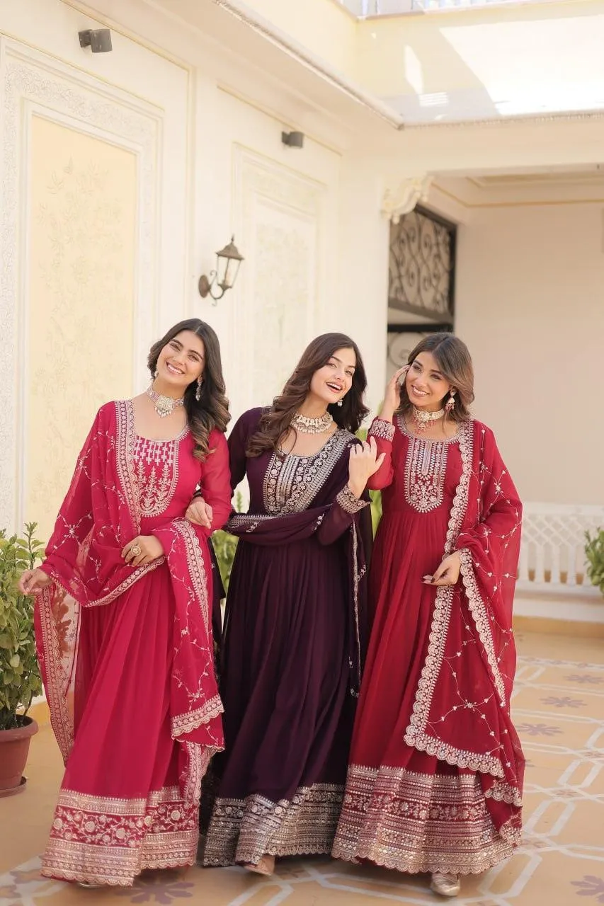 Majestic Heavy Sequins Embroidered  Anarkali With Dupatta