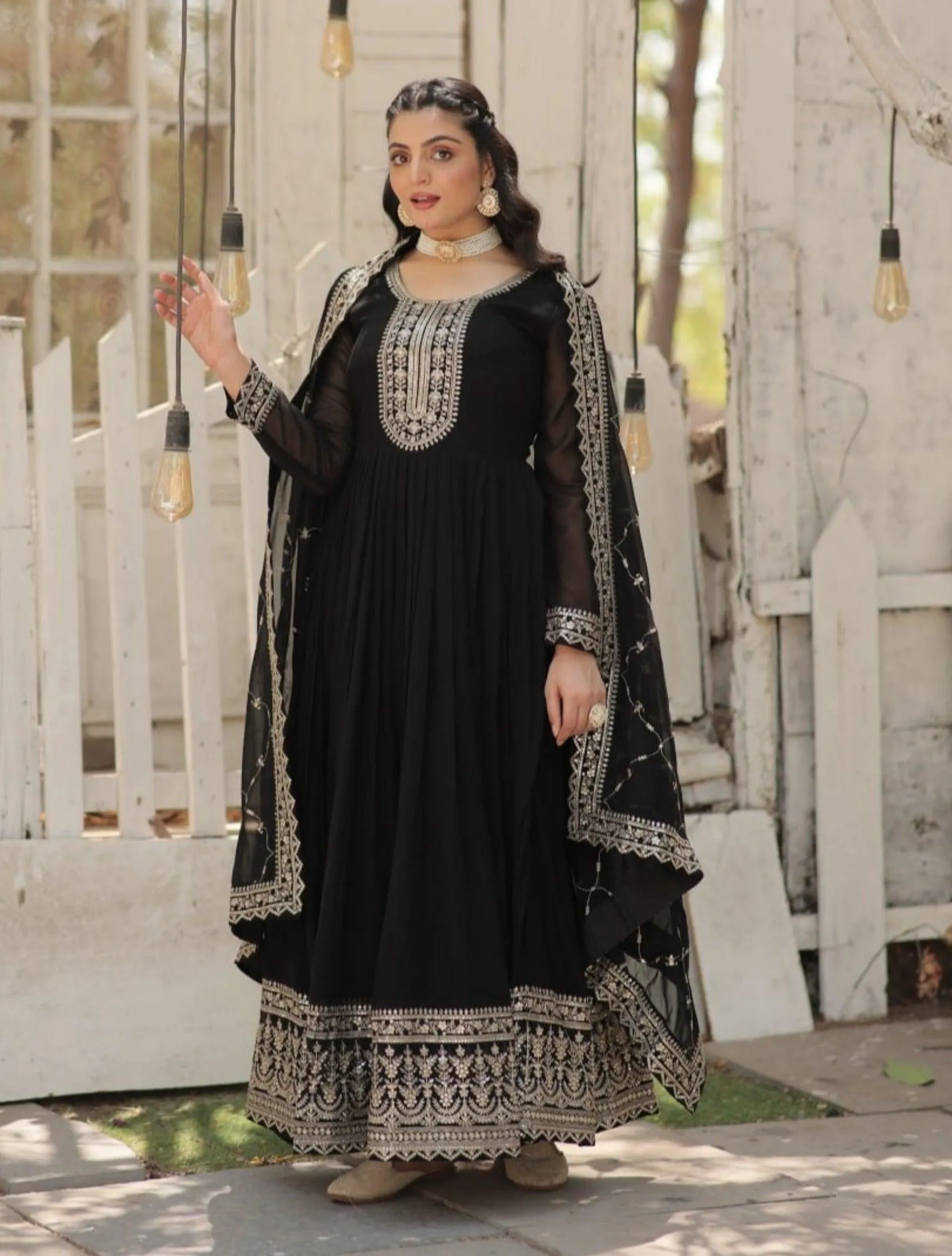 Majestic Heavy Sequins Embroidered  Anarkali With Dupatta