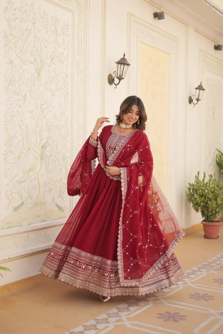 Majestic Heavy Sequins Embroidered  Anarkali With Dupatta