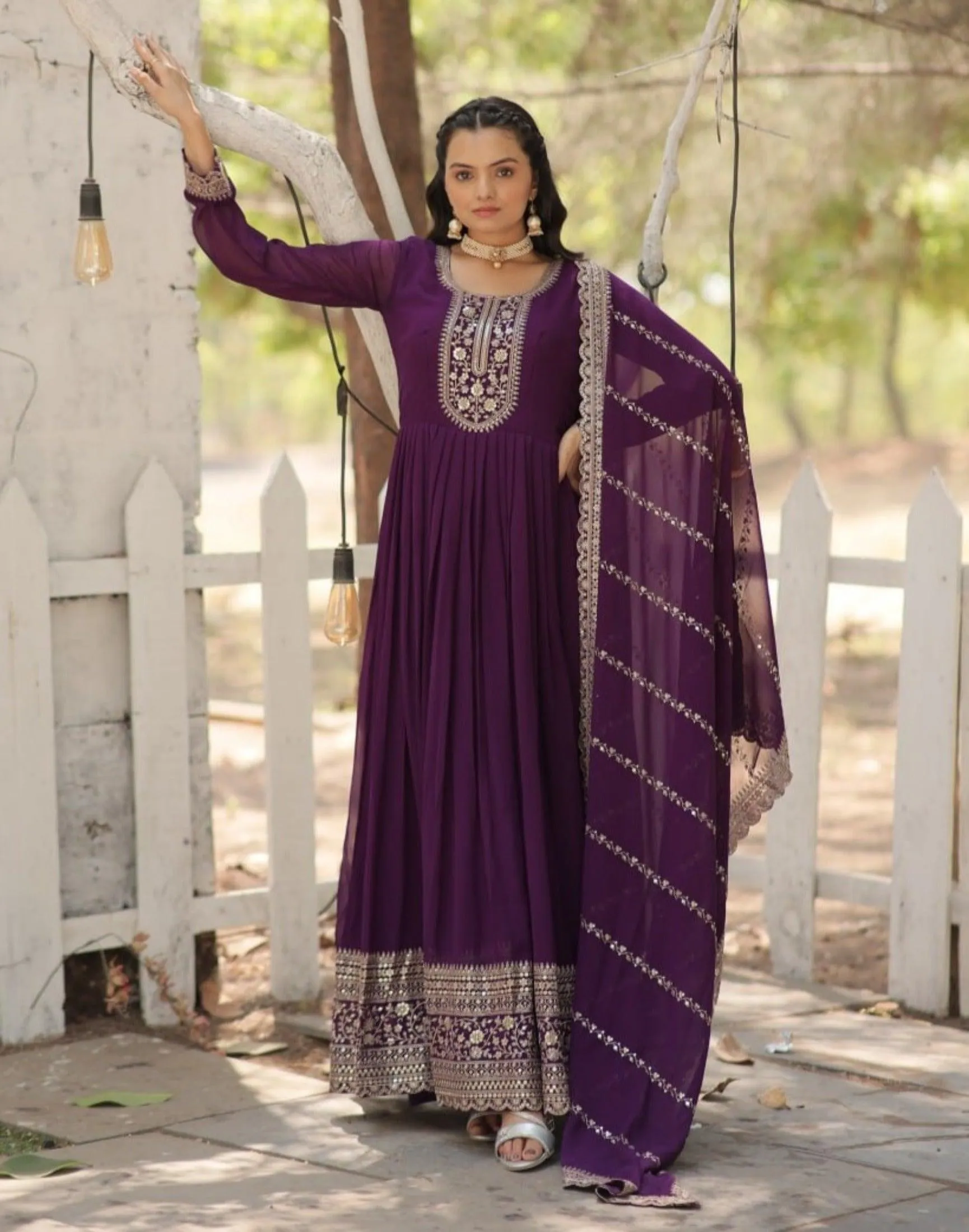 Majestic Heavy Sequins Embroidered  Anarkali With Dupatta
