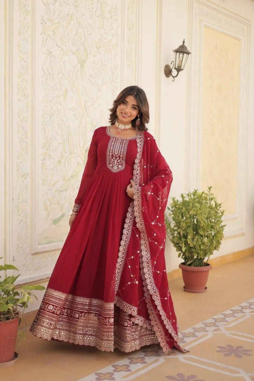 Majestic Heavy Sequins Embroidered  Anarkali With Dupatta