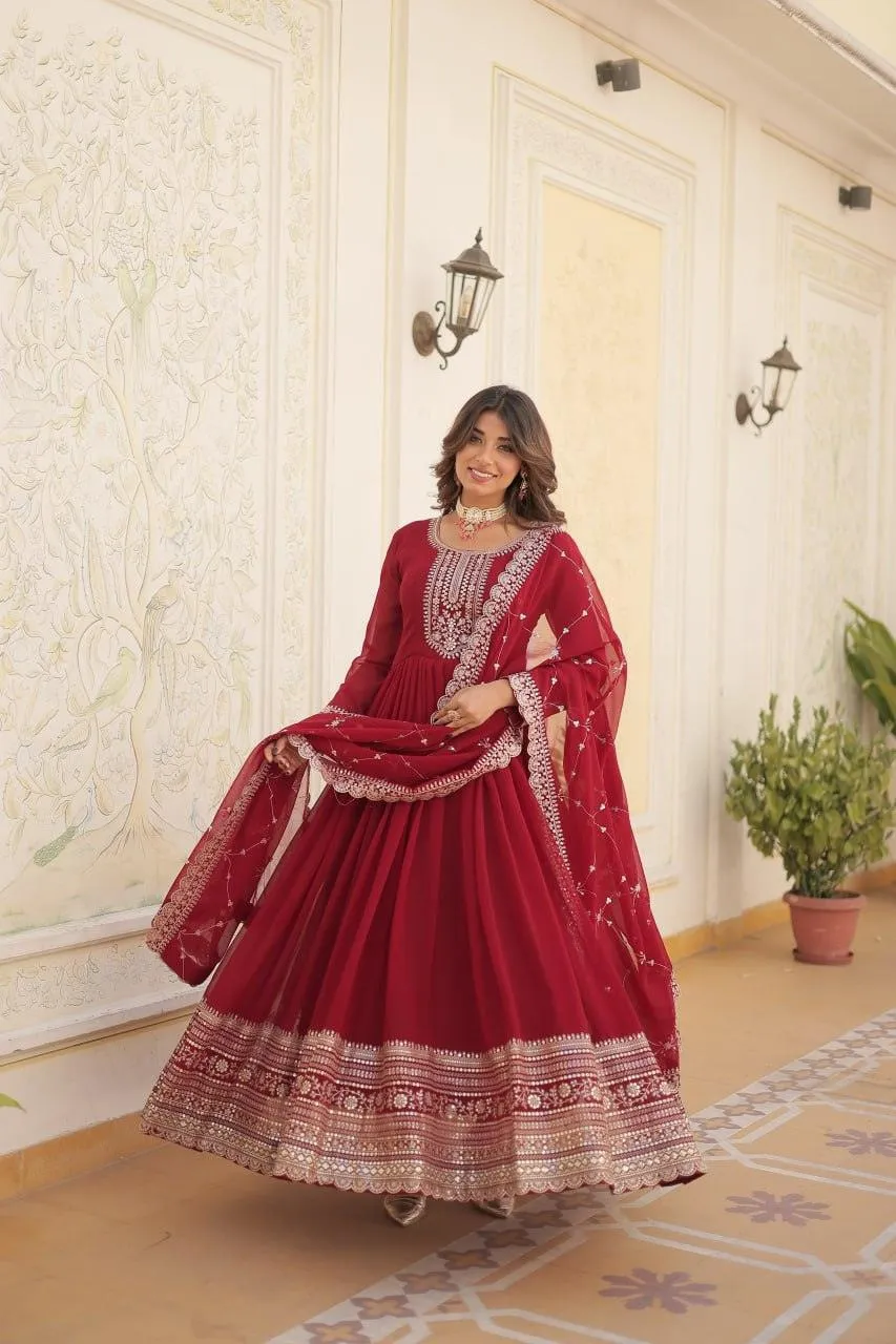 Majestic Heavy Sequins Embroidered  Anarkali With Dupatta