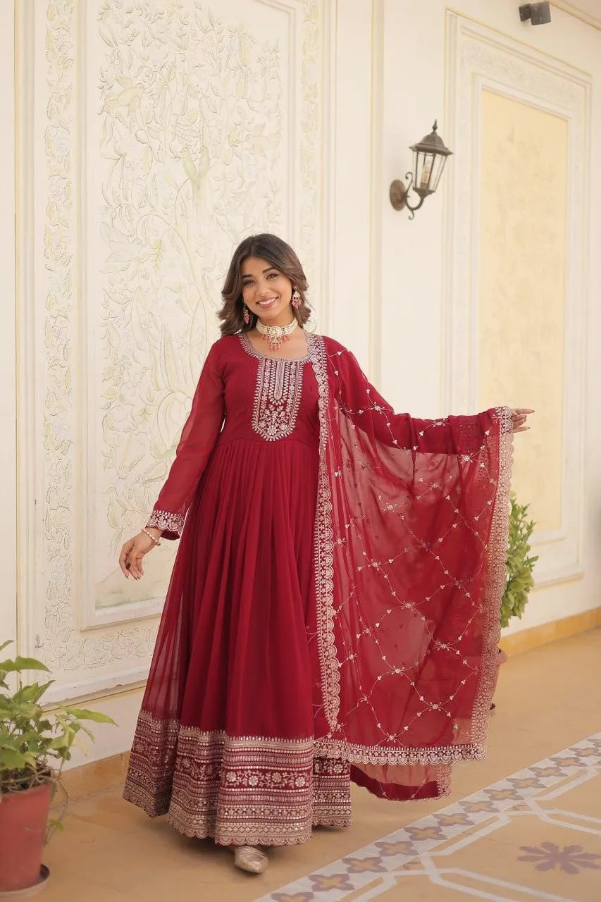 Majestic Heavy Sequins Embroidered  Anarkali With Dupatta