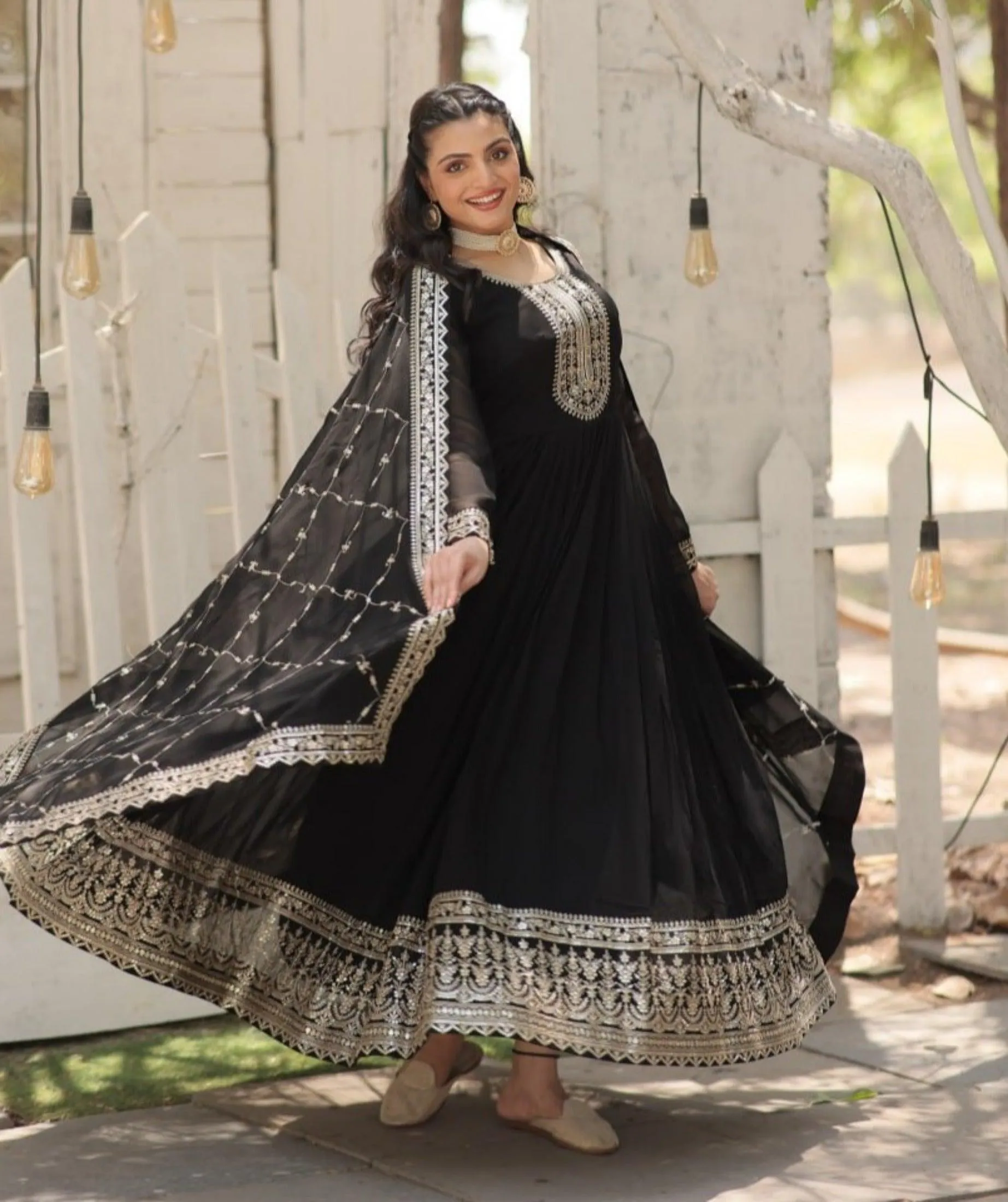 Majestic Heavy Sequins Embroidered  Anarkali With Dupatta