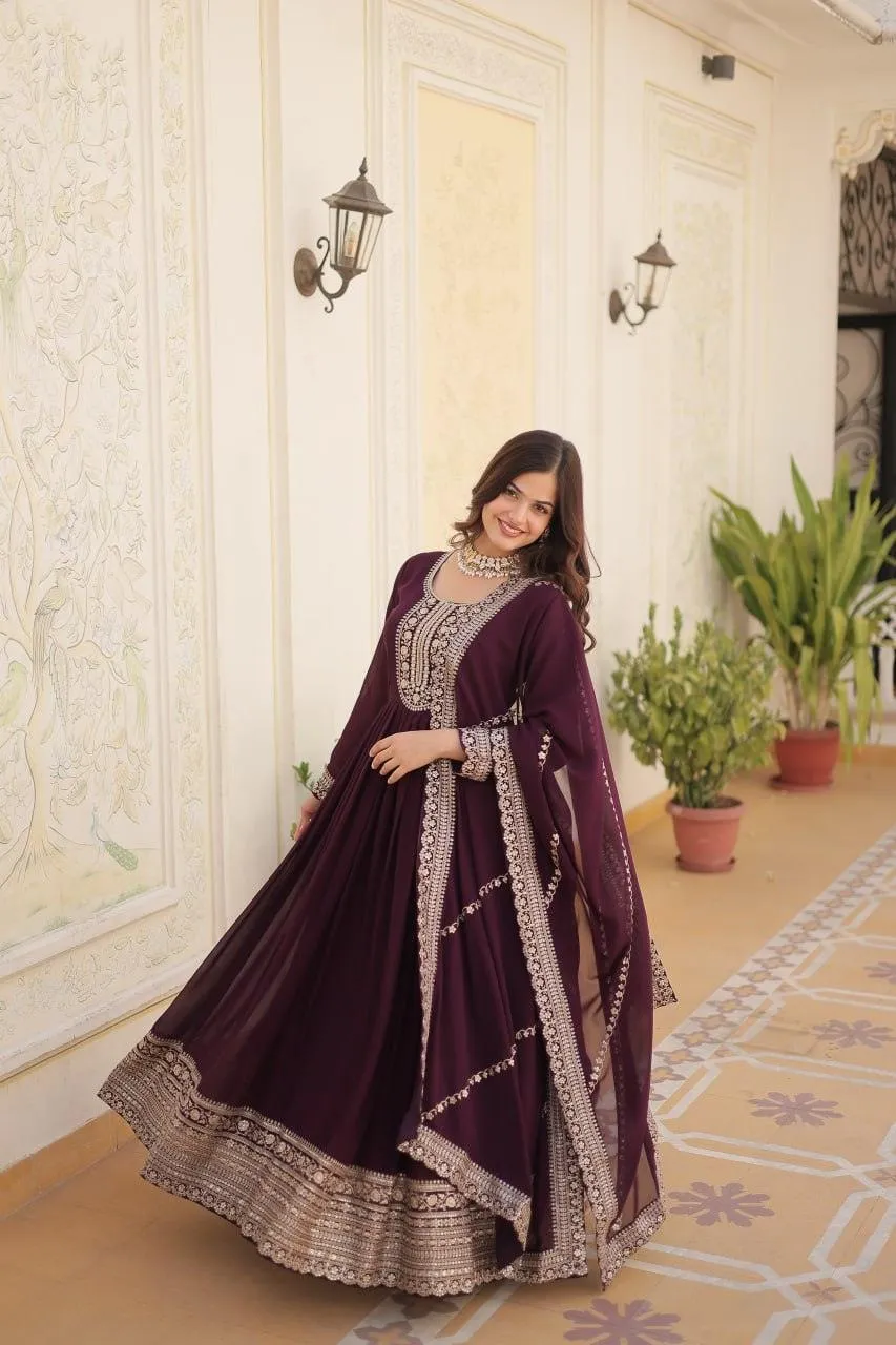 Majestic Heavy Sequins Embroidered  Anarkali With Dupatta