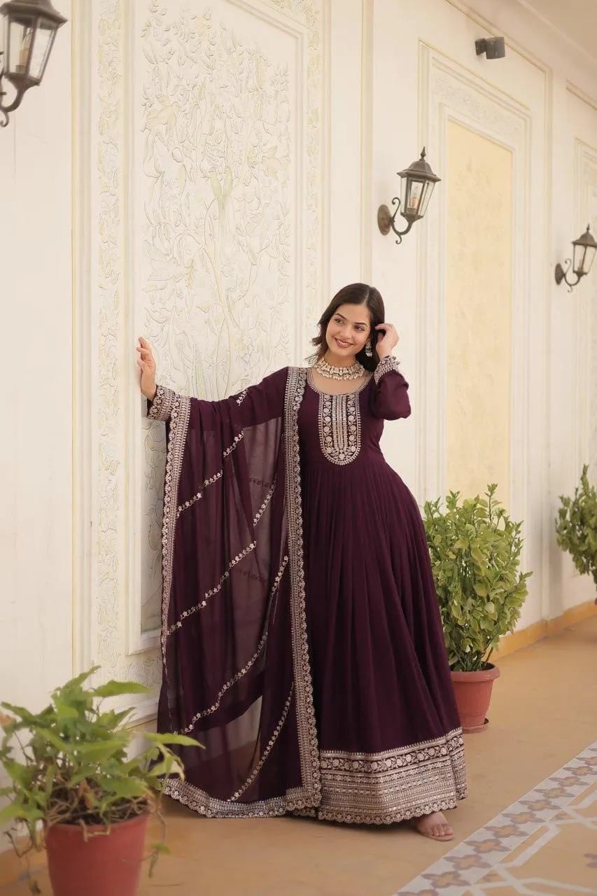 Majestic Heavy Sequins Embroidered  Anarkali With Dupatta