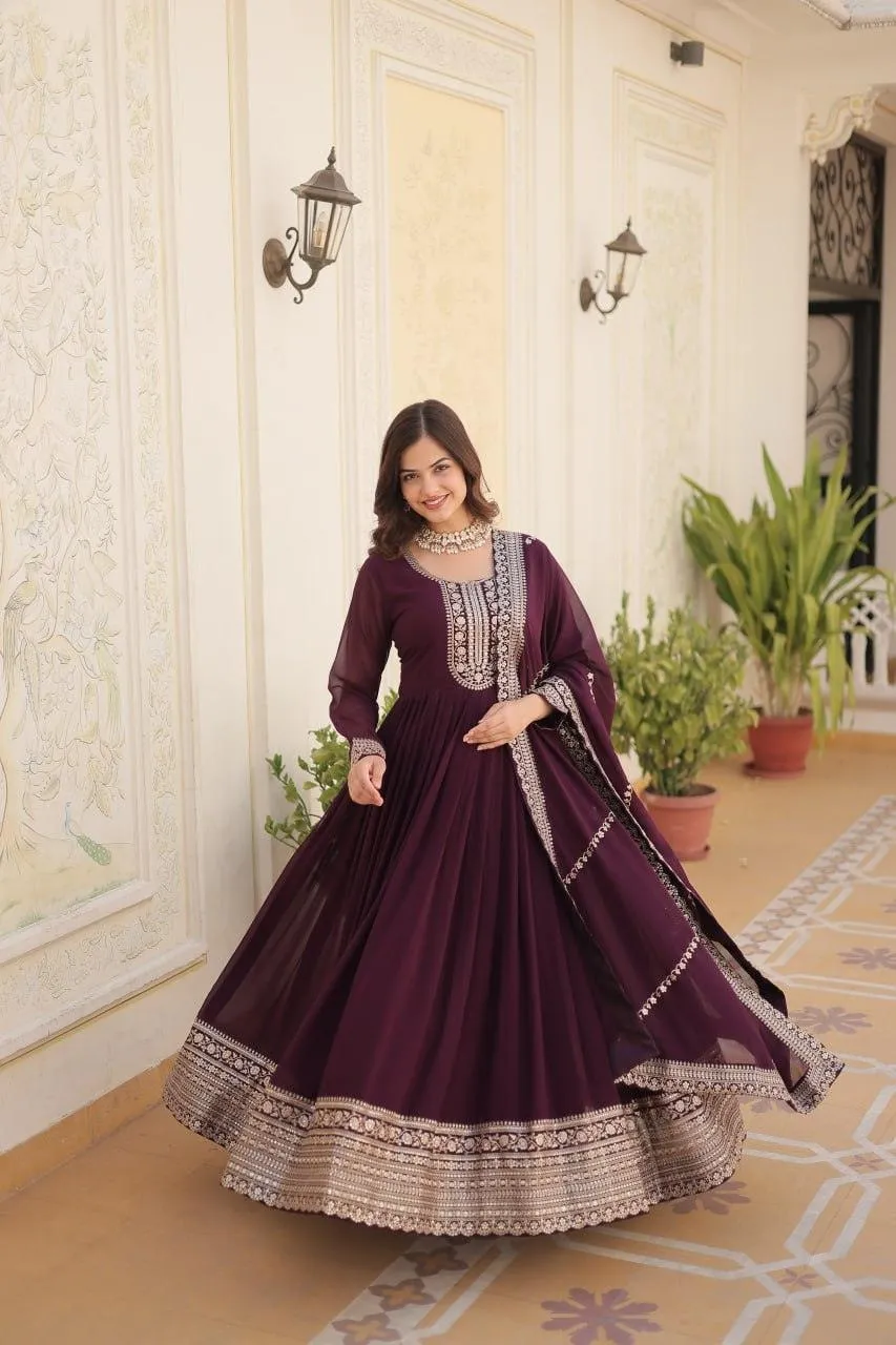 Majestic Heavy Sequins Embroidered  Anarkali With Dupatta