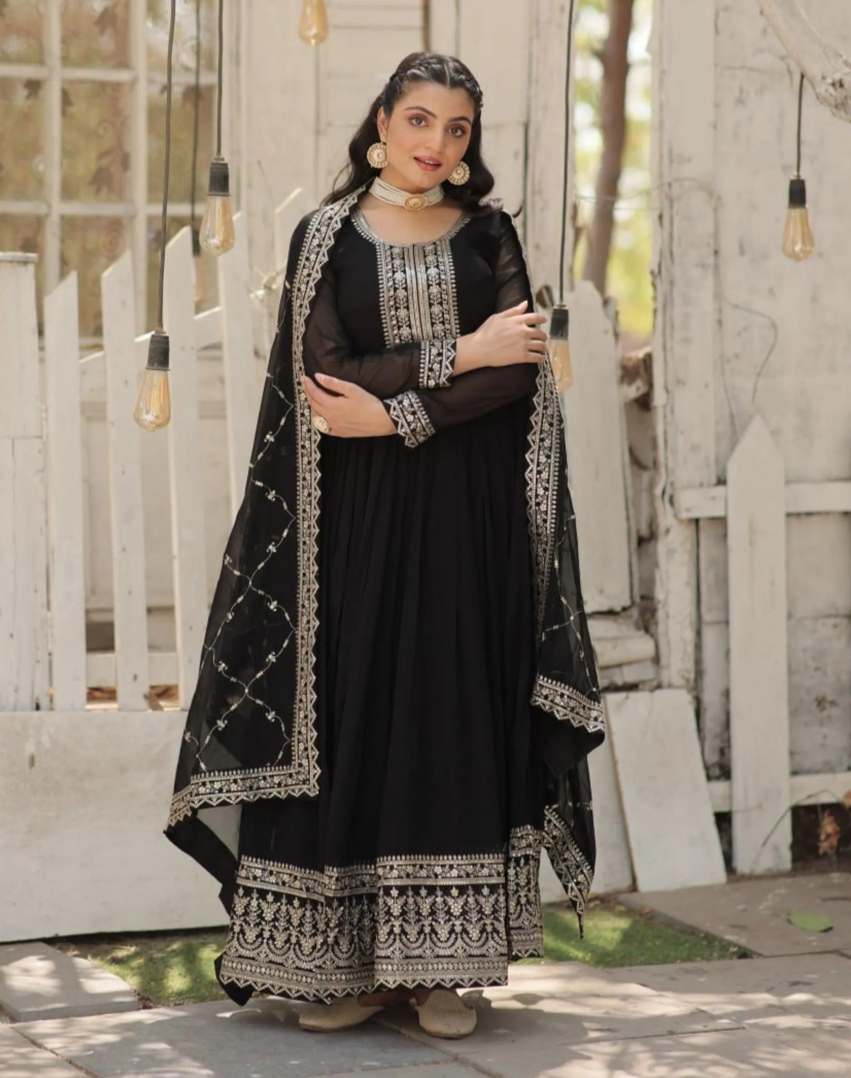 Majestic Heavy Sequins Embroidered  Anarkali With Dupatta