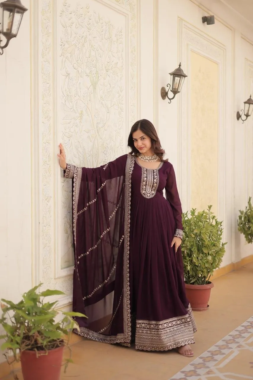 Majestic Heavy Sequins Embroidered  Anarkali With Dupatta