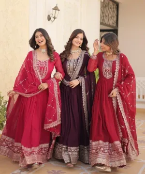 Majestic Heavy Sequins Embroidered  Anarkali With Dupatta