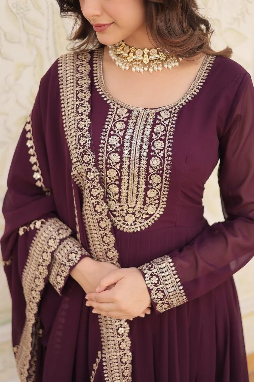 Majestic Heavy Sequins Embroidered  Anarkali With Dupatta