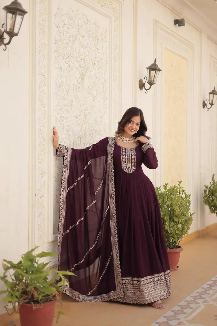 Majestic Heavy Sequins Embroidered  Anarkali With Dupatta