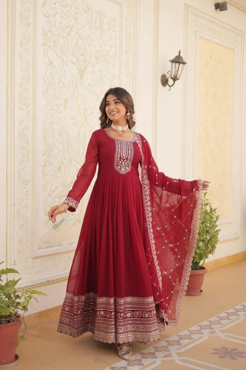 Majestic Heavy Sequins Embroidered  Anarkali With Dupatta