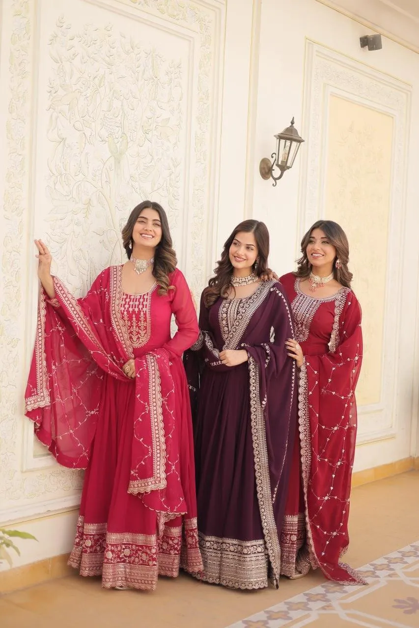 Majestic Heavy Sequins Embroidered  Anarkali With Dupatta