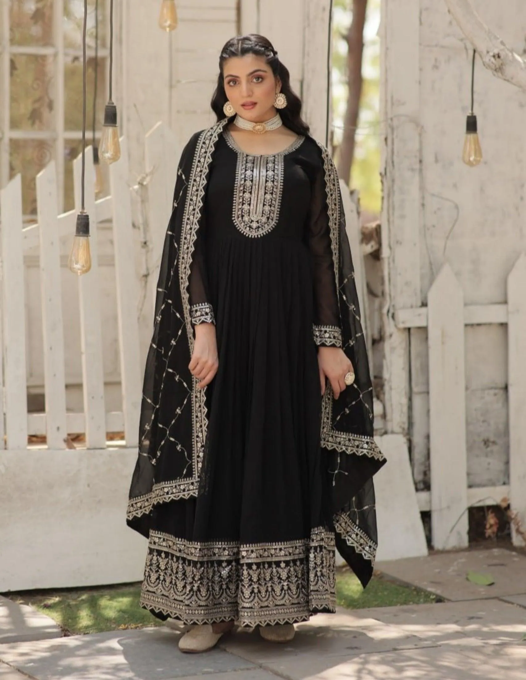 Majestic Heavy Sequins Embroidered  Anarkali With Dupatta