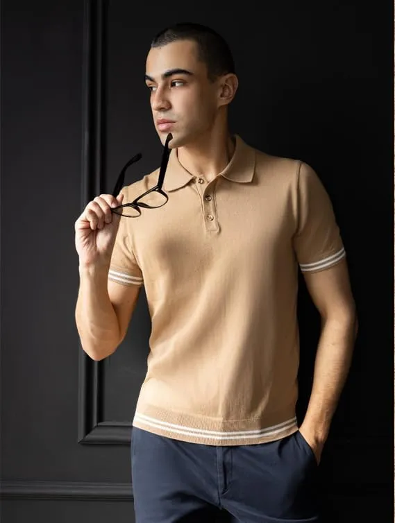 Men's Slim-Fit 100% Cotton Polo, Breathable Lightweight Short-Sleeve tee; Navy, Blue, Beige, Black.