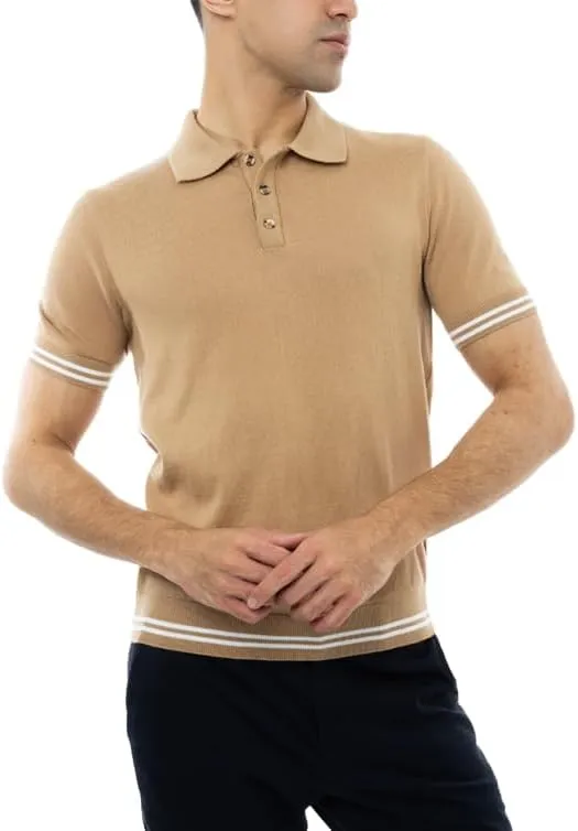Men's Slim-Fit 100% Cotton Polo, Breathable Lightweight Short-Sleeve tee; Navy, Blue, Beige, Black.