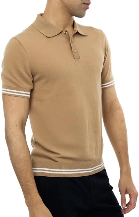 Men's Slim-Fit 100% Cotton Polo, Breathable Lightweight Short-Sleeve tee; Navy, Blue, Beige, Black.