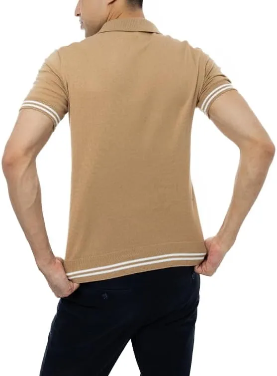 Men's Slim-Fit 100% Cotton Polo, Breathable Lightweight Short-Sleeve tee; Navy, Blue, Beige, Black.