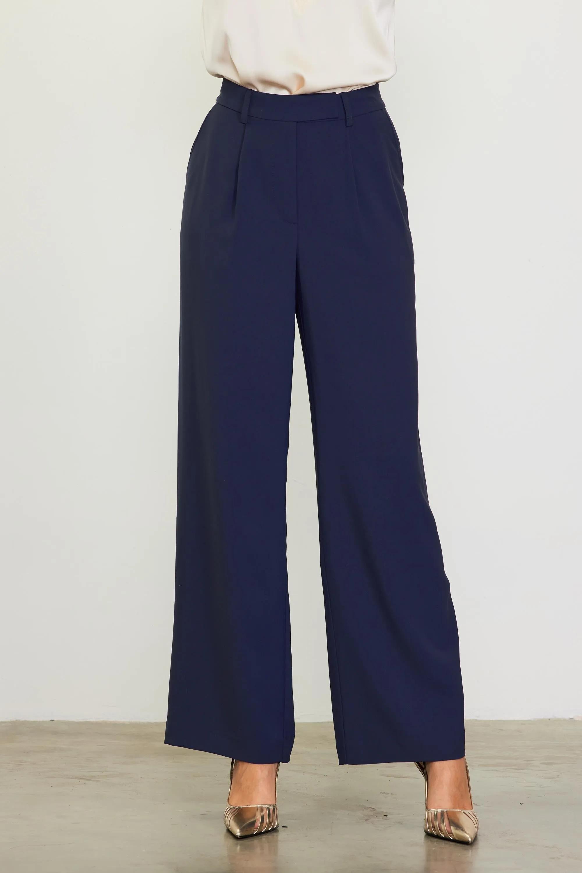 Midnight Blue Pintuck Wide Leg Trouser
