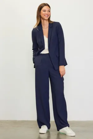 Midnight Blue Pintuck Wide Leg Trouser