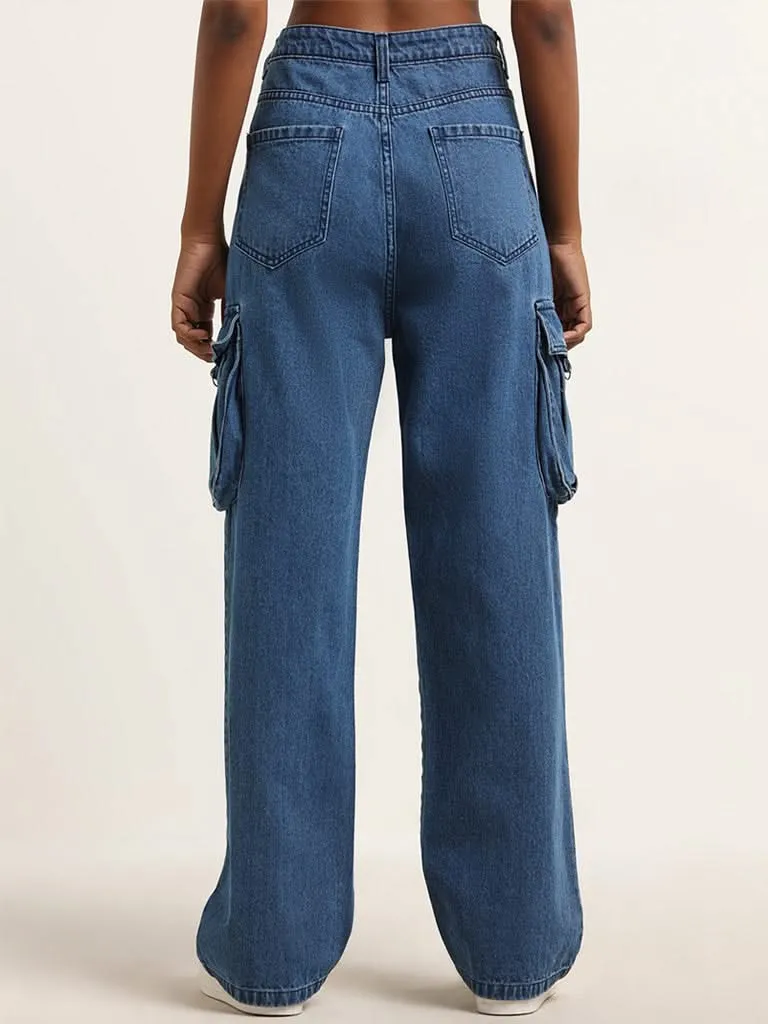 Nuon Dark Blue Straight Fit Mid Rise Jeans