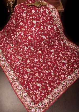 Parsi Gara Design Machine Embroidery on Maroon Georgette