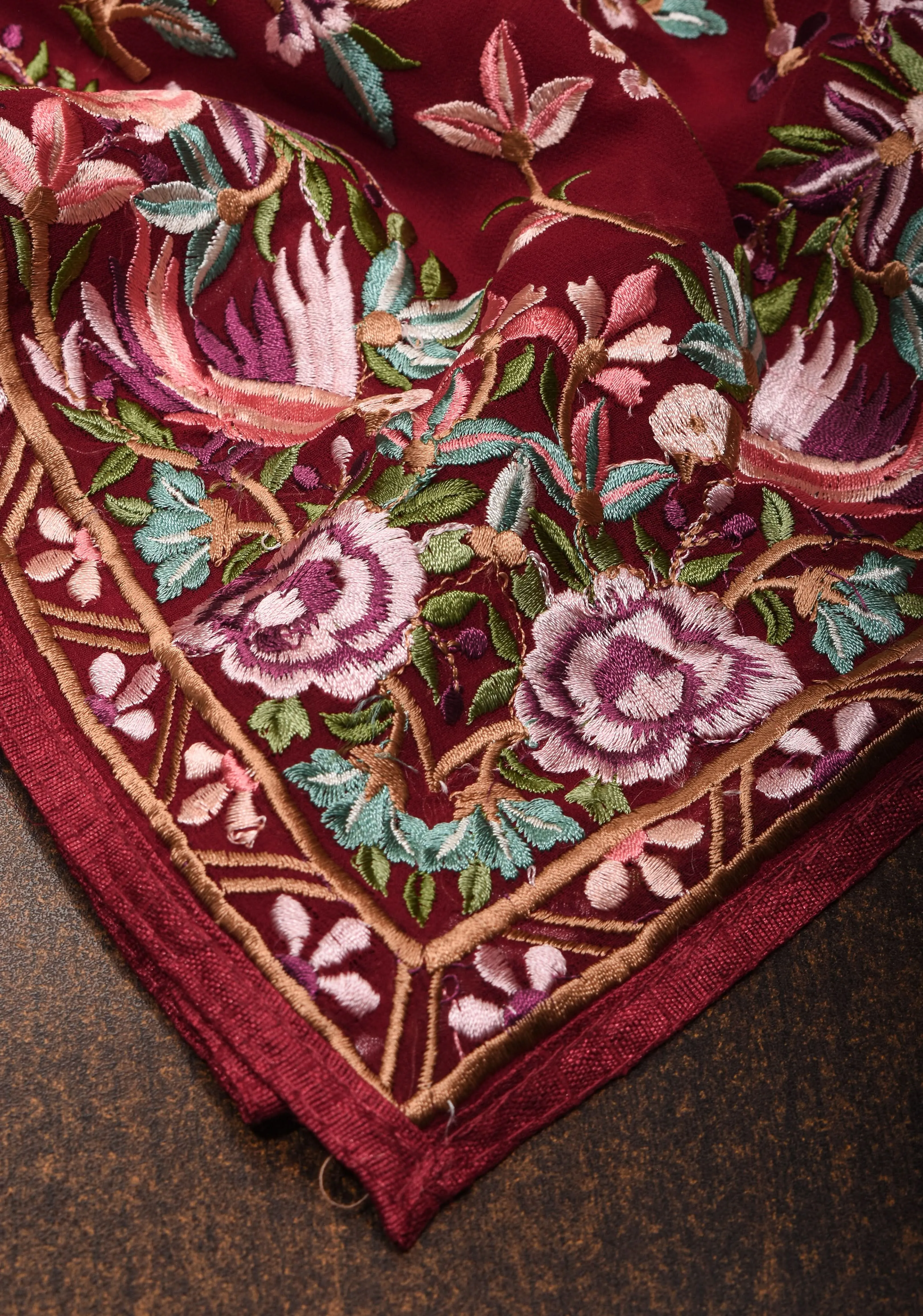 Parsi Gara Design Machine Embroidery on Maroon Georgette