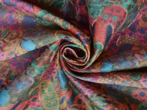Pink Traditional Digital Print Heavy Zari Embroidered Mulberry Silk Fabric
