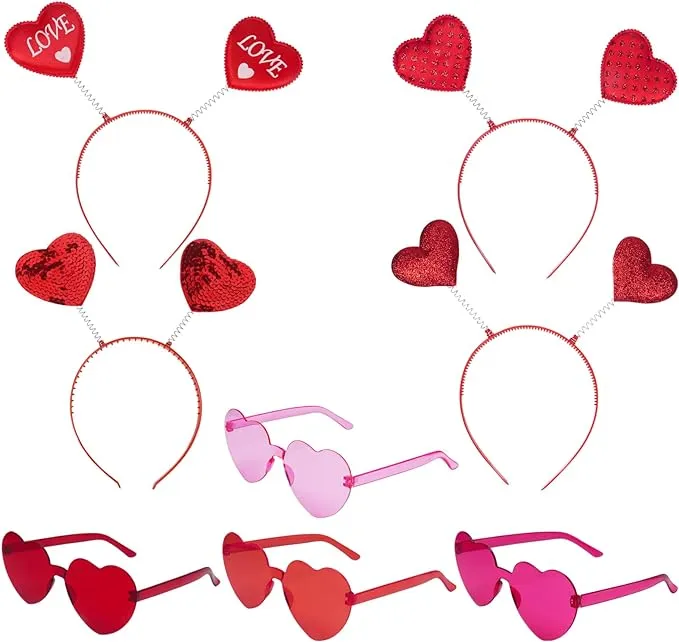 Plnomk Sequin Heart Headband, Novelty Valentines Heart Head Costume Cupid Heart Headwear for Valentines Anniversary Cosplay Party 8pcs