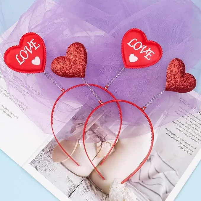 Plnomk Sequin Heart Headband, Novelty Valentines Heart Head Costume Cupid Heart Headwear for Valentines Anniversary Cosplay Party 8pcs
