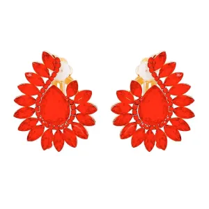 Red Teardrop Center Clip On Pageant Earrings for Elegant Style
