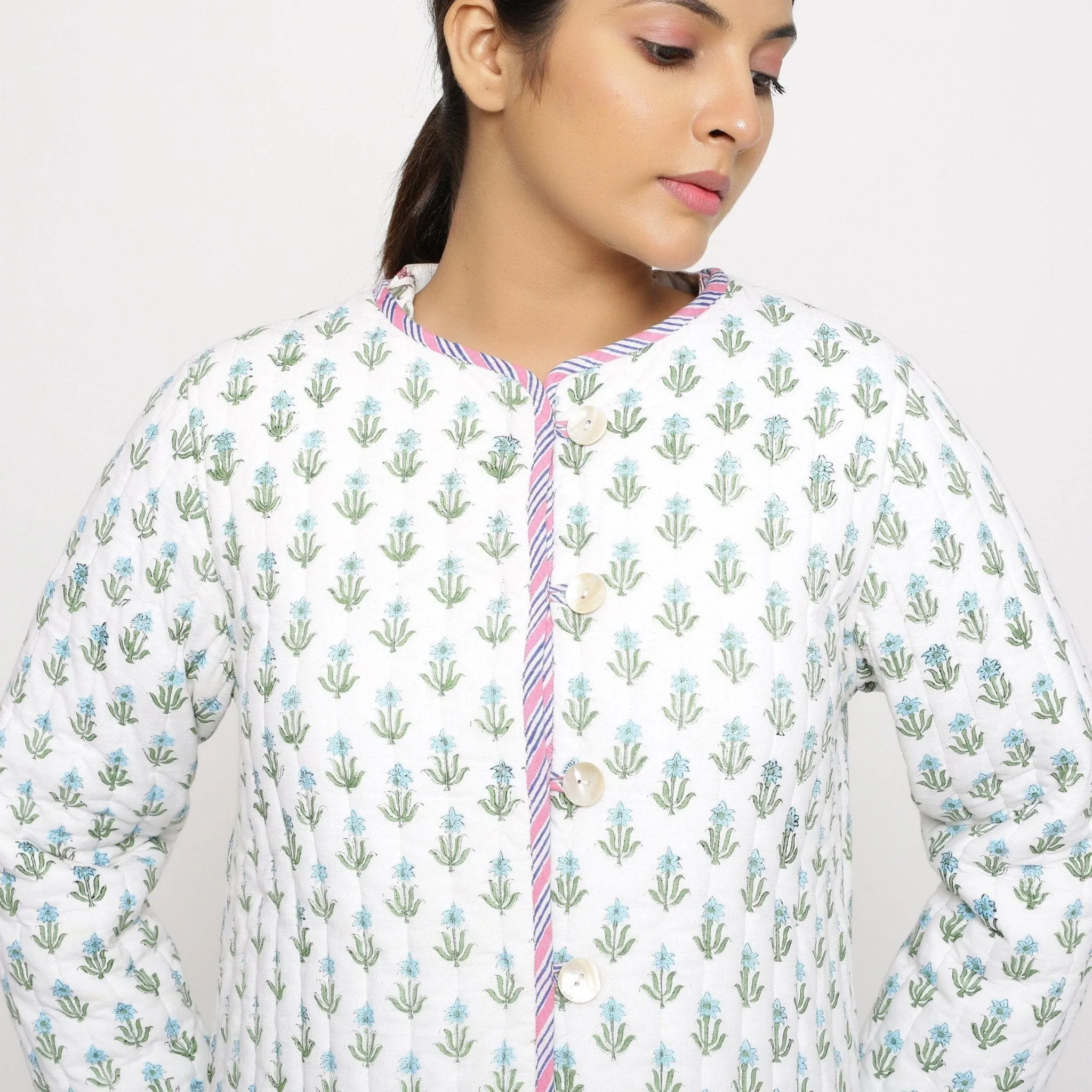 Reversible Block Printed Quilted Cotton Short Jacket