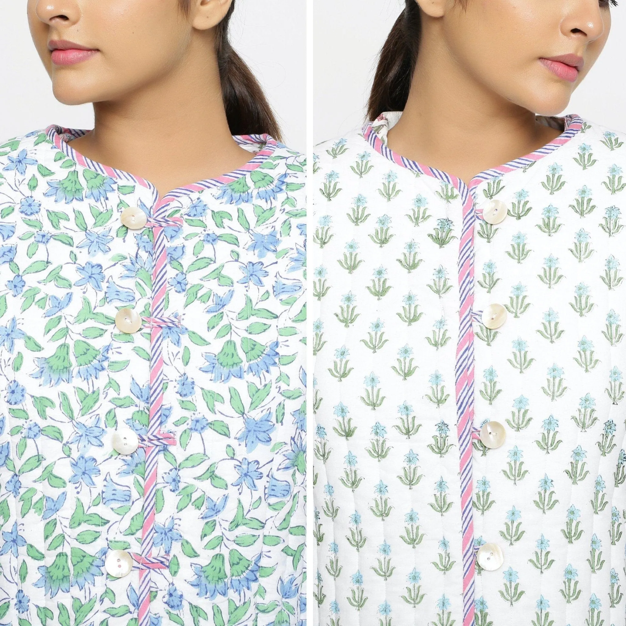 Reversible Block Printed Quilted Cotton Short Jacket