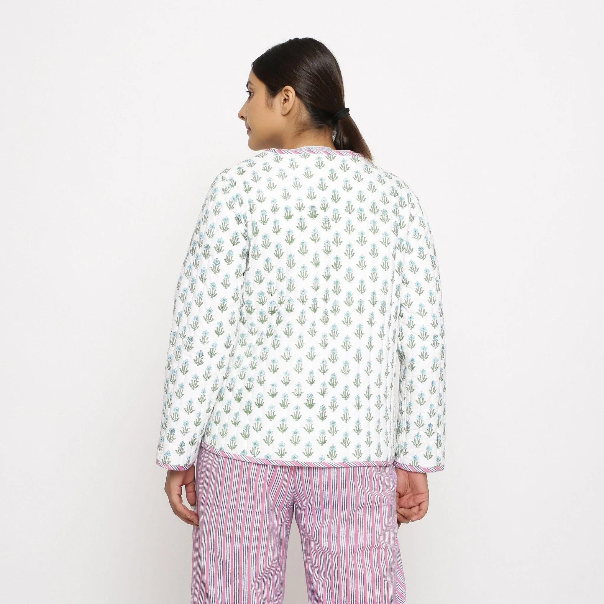Reversible Block Printed Quilted Cotton Short Jacket