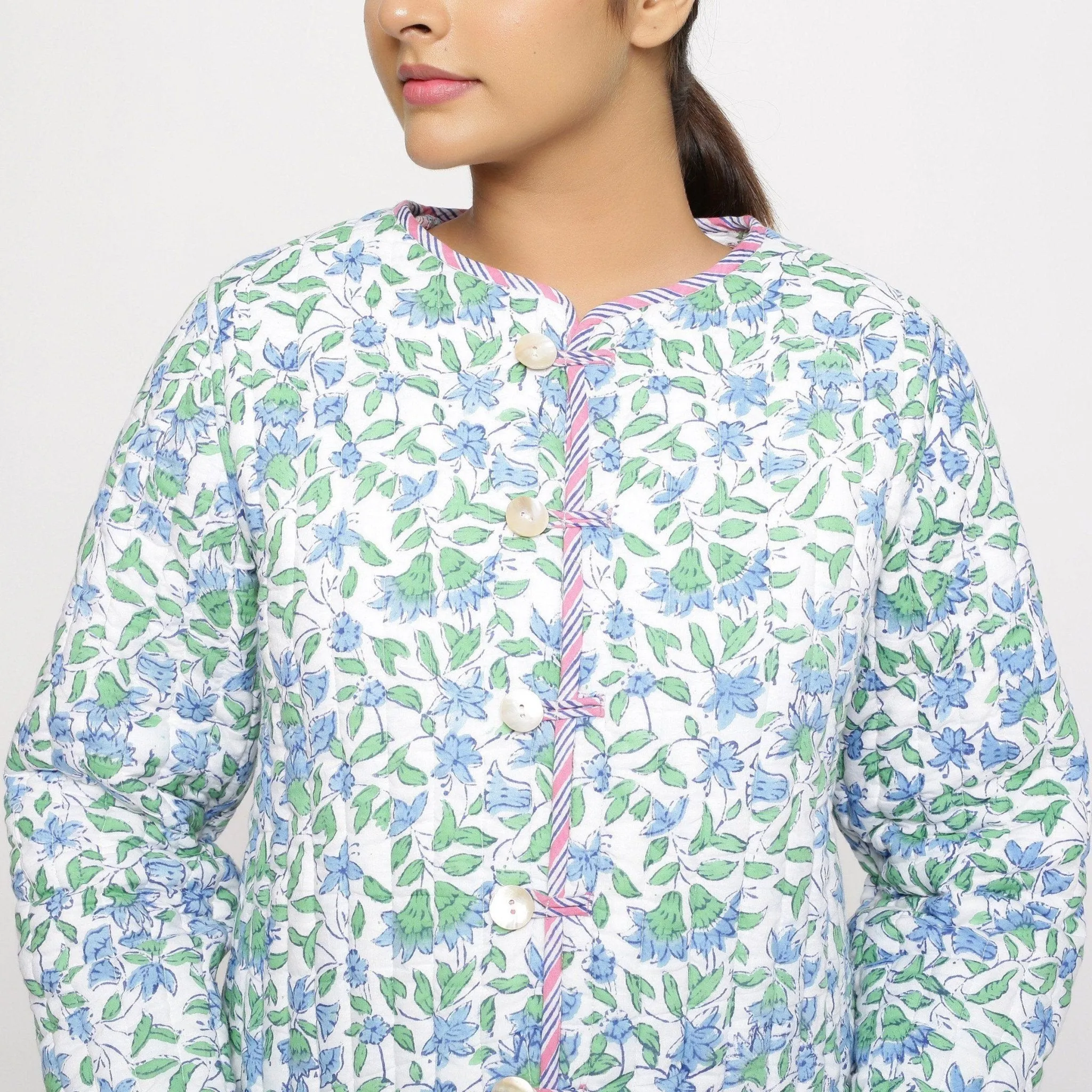 Reversible Block Printed Quilted Cotton Short Jacket