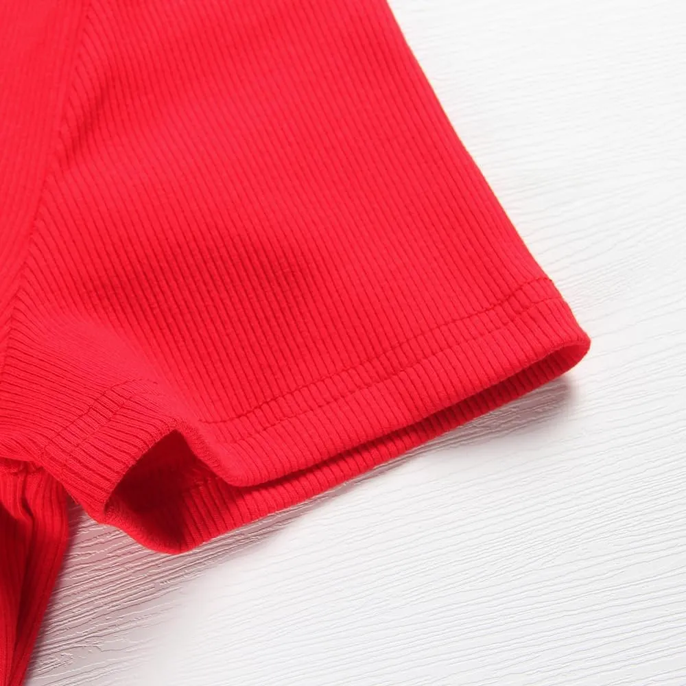 Roselux Women V Neck Ribbed Fitted Tight Tshirt Short Sleeve Shirt Basic Knit Top