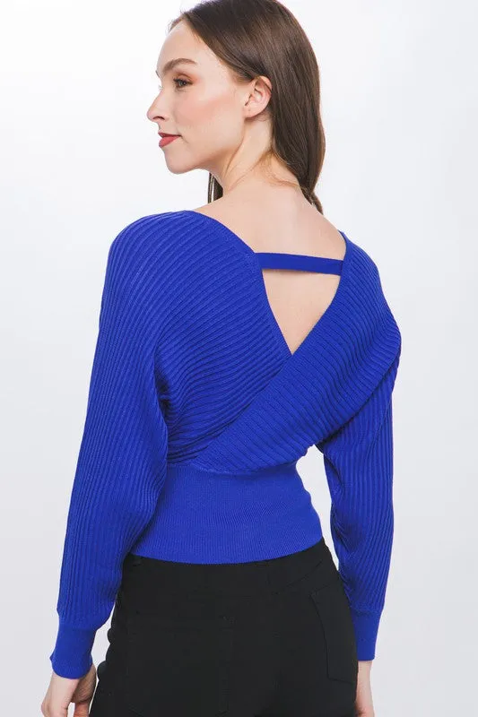 Royal Surplice Neckline Ribbed Sweater