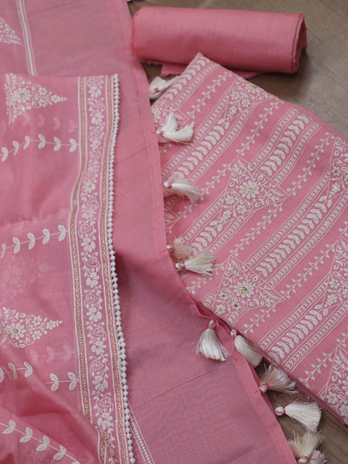 Shop Pink Banarasi Chanderi Silk Suit Set - Embroidered & Unstitched