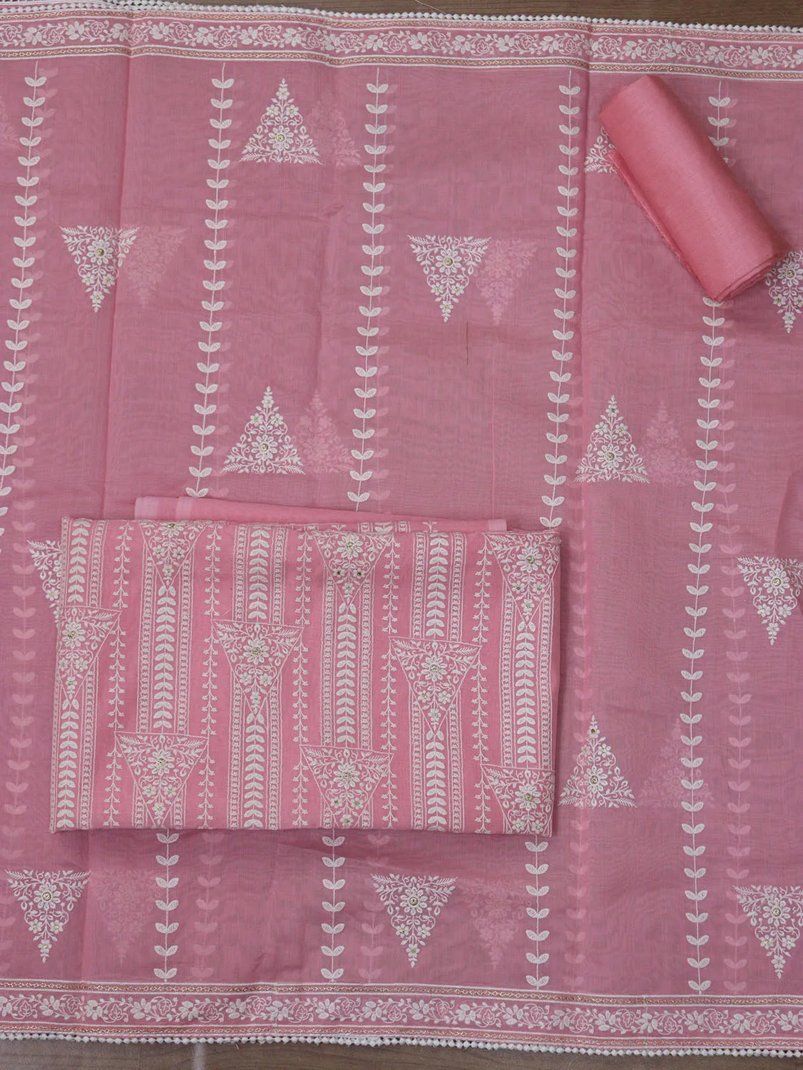 Shop Pink Banarasi Chanderi Silk Suit Set - Embroidered & Unstitched