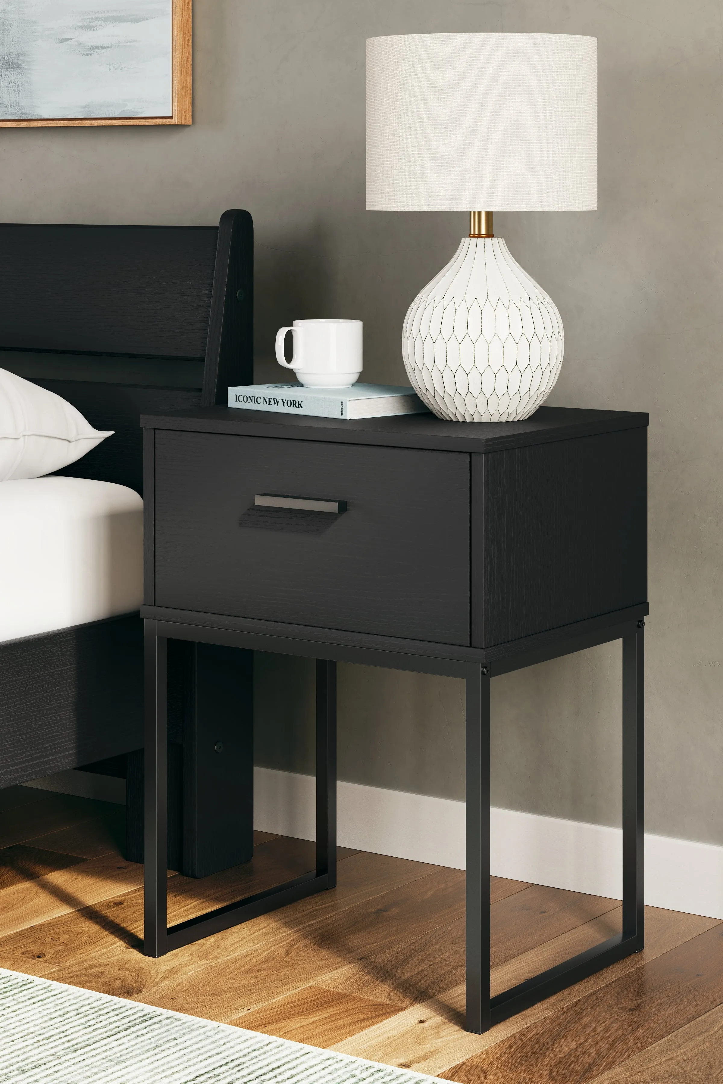 Socalle Twin Panel Headboard with Nightstand in Black